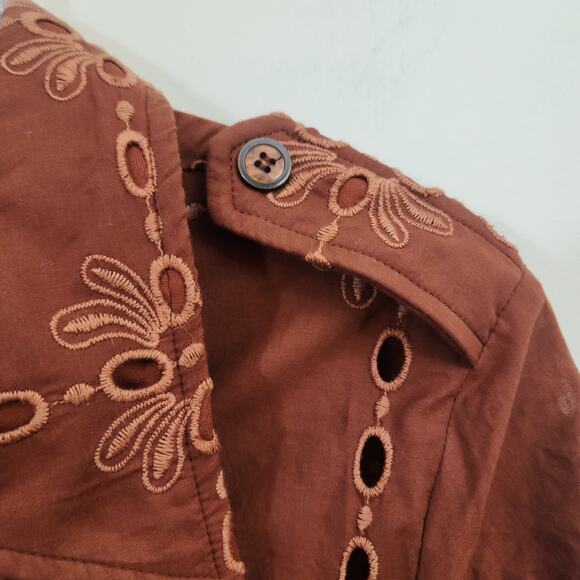 Eva Franco large eyelet chocolate brown 3/4 sleeve button front dress size M - Picture 6 of 9